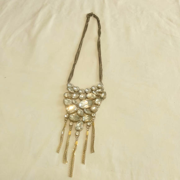 Iris Apfel & Bajalia Clear Rhinestone Gold Toned Statement Necklace - Picture 2 of 15